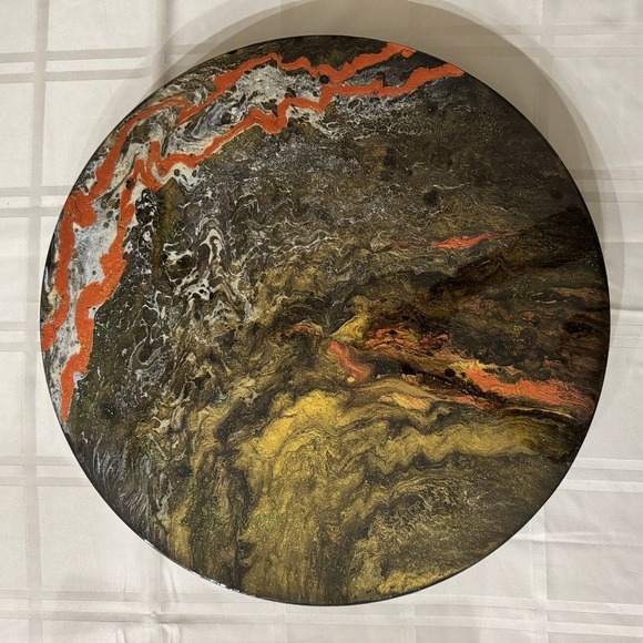 Other - Stunning 21" Handpainted Lazy Susan - Metallic Abstract Art